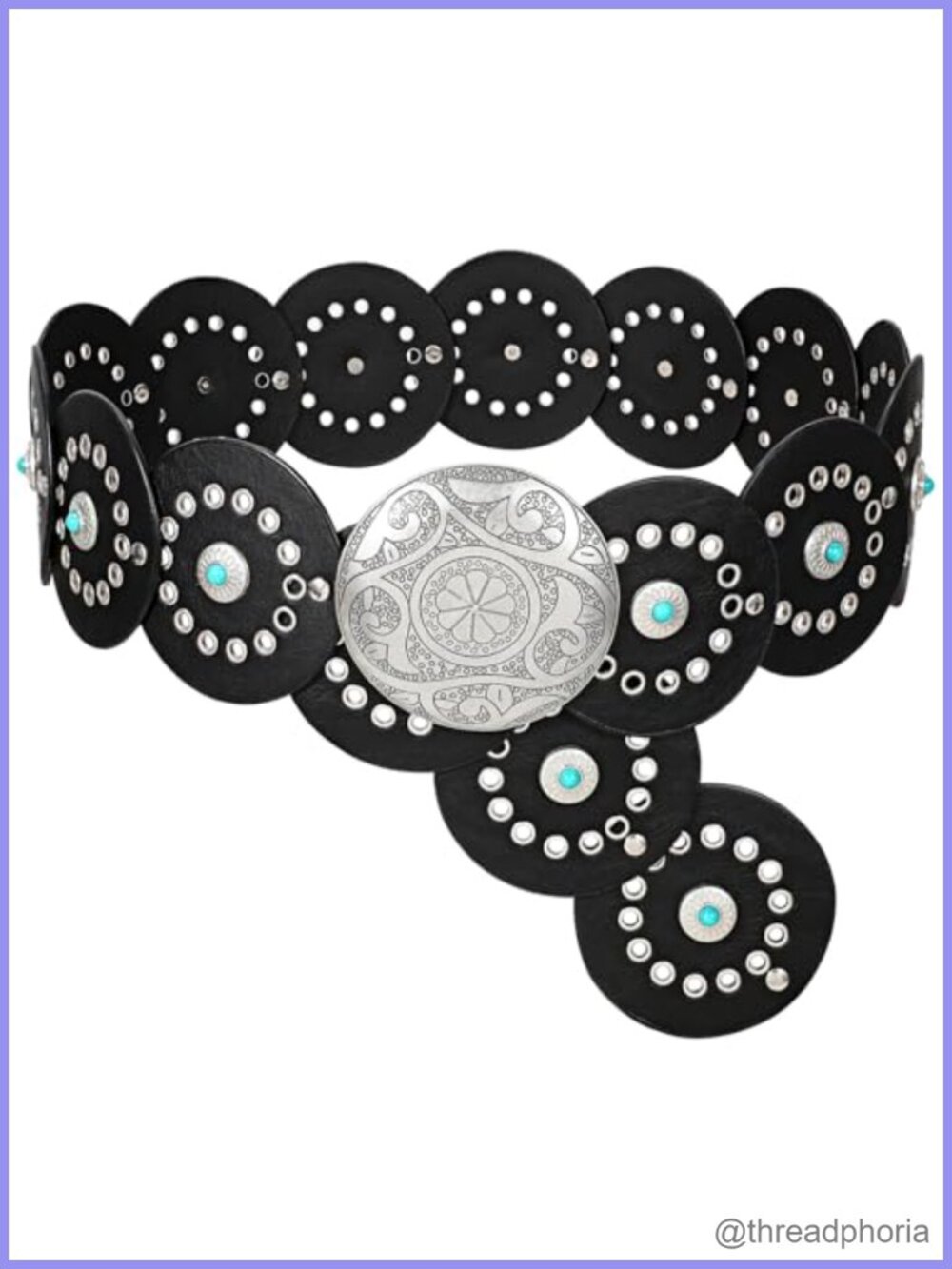 Wide PU Leather Western Concho Belt Adjustable Faux Leather Waist Belt